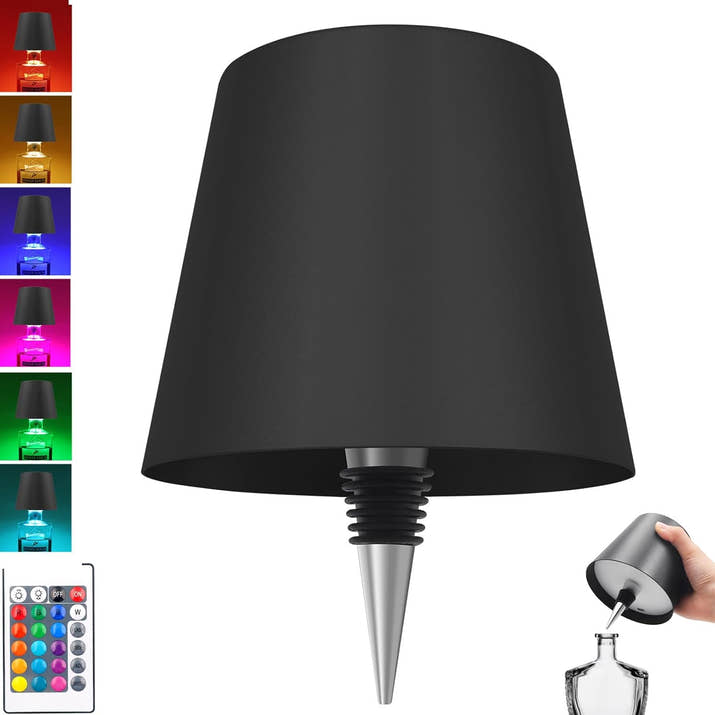 Wireless Bottle Lamp,Metal Wine Bottle Light with 3 Color Light Dimming, Waterproof Bottle Touch Lamp Head for Room, Bar, Restaurants, Party, Decor & Gifts (Black)
