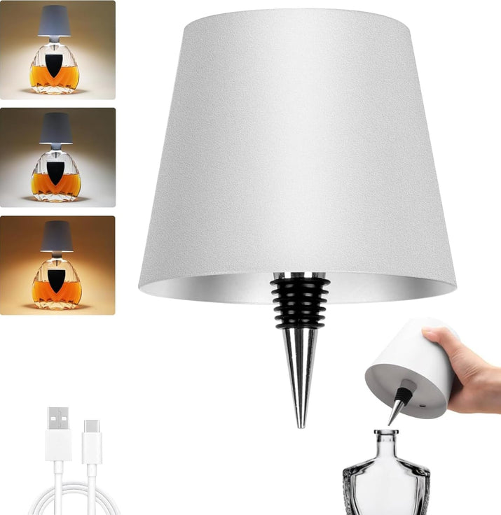 Wireless Bottle Lamp,Metal Wine Bottle Light with 3 Color Light Dimming, Waterproof Bottle Touch Lamp Head for Room, Bar, Restaurants, Party, Decor & Gifts (Black)