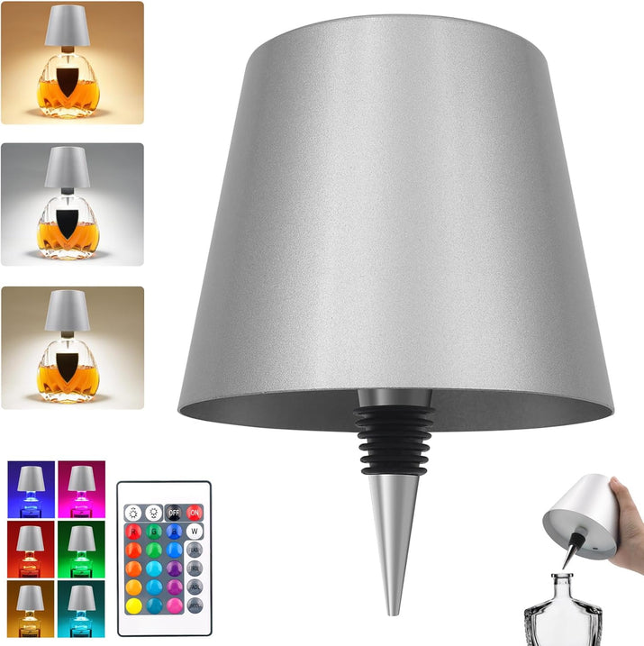 Wireless Bottle Lamp,Metal Wine Bottle Light with 3 Color Light Dimming, Waterproof Bottle Touch Lamp Head for Room, Bar, Restaurants, Party, Decor & Gifts (Black)