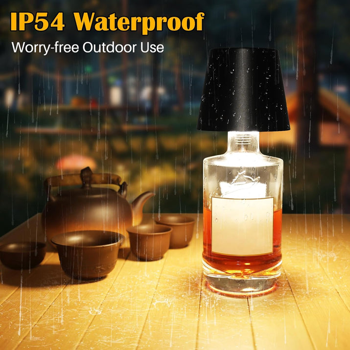Wireless Bottle Lamp,Metal Wine Bottle Light with 3 Color Light Dimming, Waterproof Bottle Touch Lamp Head for Room, Bar, Restaurants, Party, Decor & Gifts (Black)