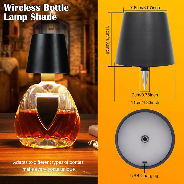 Wireless Bottle Lamp,Metal Wine Bottle Light with 3 Color Light Dimming, Waterproof Bottle Touch Lamp Head for Room, Bar, Restaurants, Party, Decor & Gifts (Black)