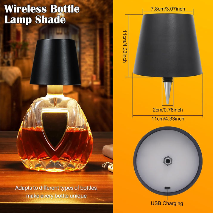 Wireless Bottle Lamp,Metal Wine Bottle Light with 3 Color Light Dimming, Waterproof Bottle Touch Lamp Head for Room, Bar, Restaurants, Party, Decor & Gifts (Black)