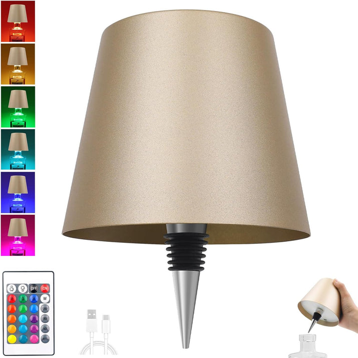 Wireless Bottle Lamp,Metal Wine Bottle Light with 3 Color Light Dimming, Waterproof Bottle Touch Lamp Head for Room, Bar, Restaurants, Party, Decor & Gifts (Black)