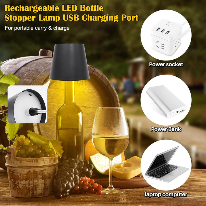 Wireless Bottle Lamp,Metal Wine Bottle Light with 3 Color Light Dimming, Waterproof Bottle Touch Lamp Head for Room, Bar, Restaurants, Party, Decor & Gifts (Black)